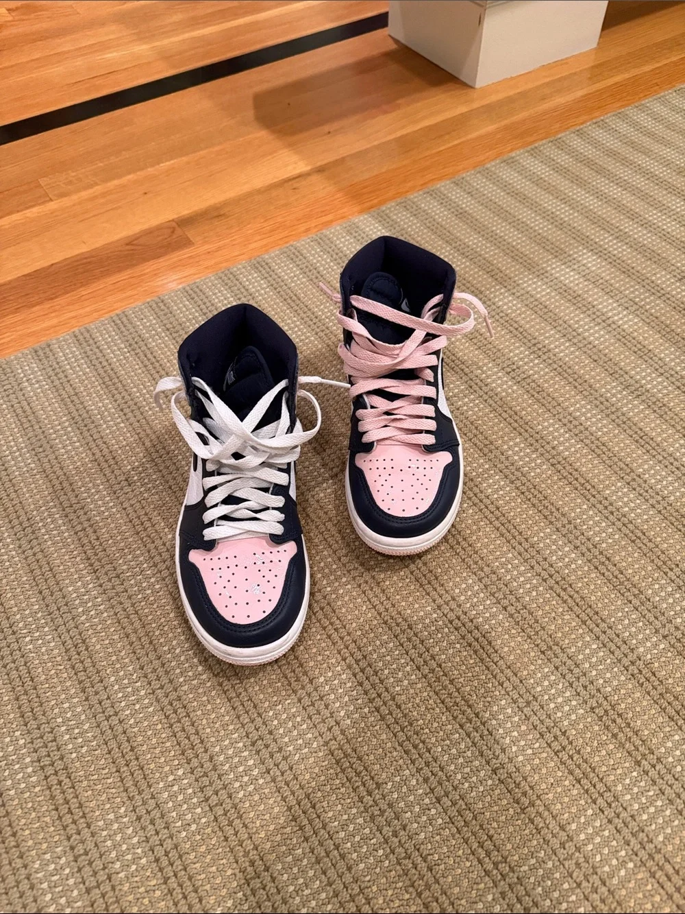 Kids High-Top Sneakers in Navy and Pink
